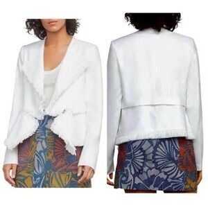 NWT BCBGMaxAzria Wade Tiered Fringe Jacket Off White Size XS